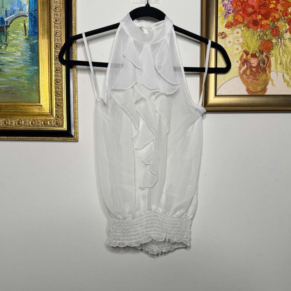 White Sheer Ruffled Top L - Picture 3 of 5